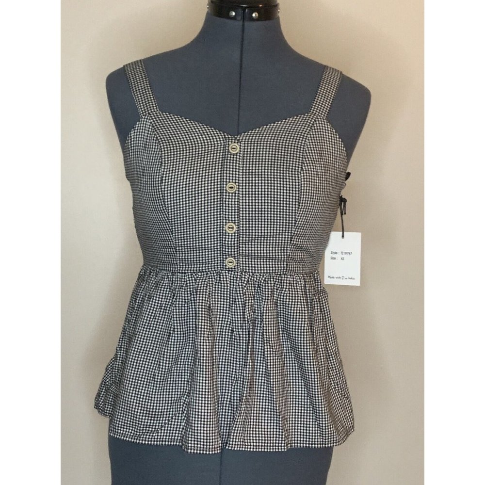 Japna Micro Gingham Peplum Tank Sweetheart Neck Fit N Flare White Black Size XS